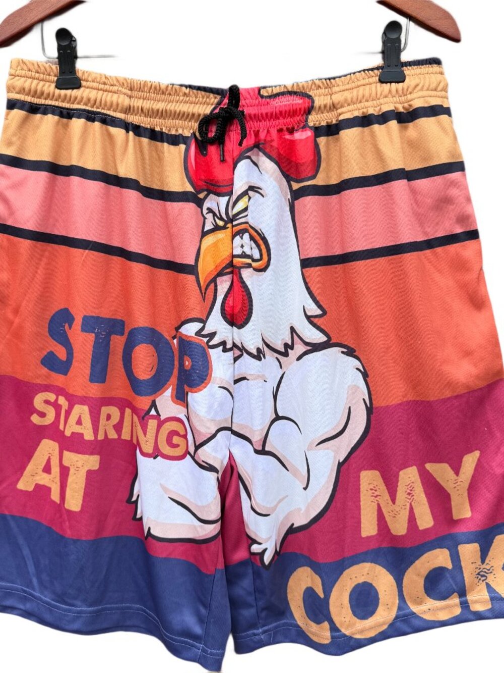 Funny Rooster Graphic Print Novelty Shorts Stop Staring